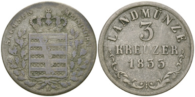 Саксен-Мейнинген 3 крейцера 1835 К KM 138 серебро 99-717