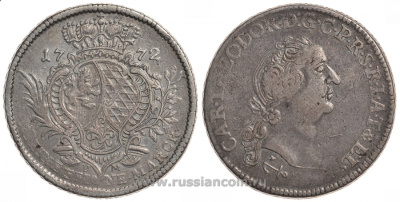 Юлих-Берг 1 талер 1772 PM, Карл Теодор KM 214, Dav. 2369 серебро 00-815-34