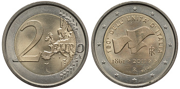 Италия 2 евро 2011 150 лет объединения Италии (рисорджименто) KM 338 биметалл 3856-711