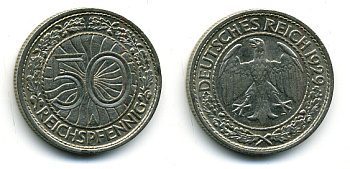 Германия 50 рейхспфеннигов 1929 А KM 49, J. 324 никель 58-541