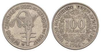 Западная Африка (BCEAO) 100 франков 1968 KM 4 никель 4656-912