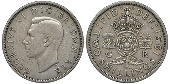 Великобритания 2 шиллинга (флорин) 1951 Георг VI (1936-1952) KM 878, Spink 4107 медно-никель 4123-916