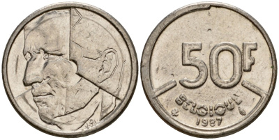Бельгия 50 франков 1987 Belgique, Бодуэн I (1951-1993) KM 168 никель 4601-111