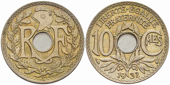 ФРАНЦИЯ 10 САНТИМОВ 1932 ТИП ЛИНДАЙЁ KM 866а, LE FRANC 138.19 медно-никель 108-217
