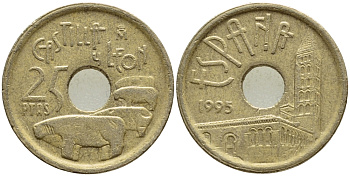 Испания 25 песет 1995 Кастилья и Леон (Castilla y Leon), Хуан Карлос I (1975-2014) KM 948 латунь 4397-612