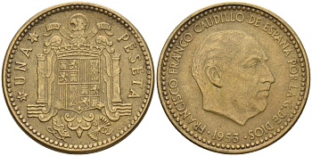 Испания 1 песета 1953 (56) Франсиско Франко (1939-1975) KM 775 алюминиевая бронза 3336-617