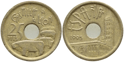 Испания 25 песет 1995 Кастилья и Леон (Castilla y Leon), Хуан Карлос I (1975-2014) KM 948 латунь 4397-612