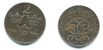 ШВЕЦИЯ 2 ЭРЕ 1949 KM 811 железо 23-846
