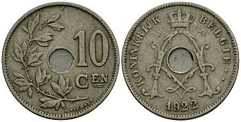Бельгия 10 сантимов 1922 Belgie KM 86 медно-никель 4172-636