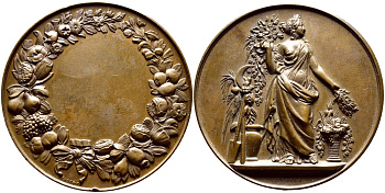 ФРАНЦИЯ МЕДАЛЬ 1870 - 1880 САДОВОЕ ОБЩЕСТВО ГОРОДА МЮЛУЗ, ЭРОТИКА, 59,5 гр, 50,5 мм бронза 1072-7-22