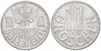 АВСТРИЯ 10 ГРОШЕЙ 1970 KM 2878 алюминий 3955-668