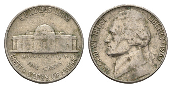 США 5 центов 1963 D, Джефферсон KM A192 медно-никель 4674-527