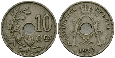 Бельгия 10 сантимов 1922 Belgie KM 86 медно-никель 4172-636