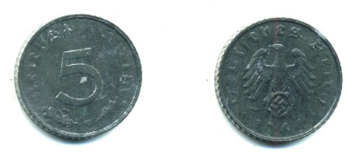 ГЕРМАНИЯ 5 РЕЙХСПФЕННИГОВ 1940 G, KM 100, J. 370 цинк 46-2533