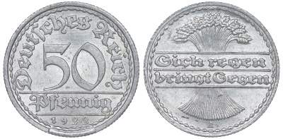 Германия 50 пфеннигов 1922 A KM 27, J. 301 алюминий 4148-812