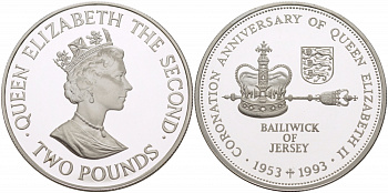 ДЖЕРСИ 2 ФУНТА 1993 40 ЛЕТ КОРОНАЦИИ ЕЛИЗАВЕТА II KM 89а серебро PROOF 1081-9-33