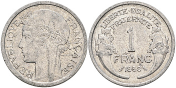 Франция 1 франк 1959 тип Lourde KM 885а, Le Franc 221.23 алюминий 4126-913