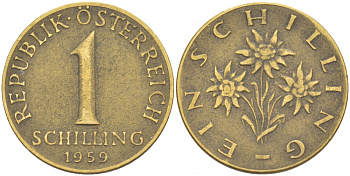 Австрия 1 шиллинг 1959 KM 2886 алюминиевая бронза 213-746