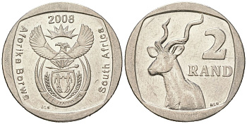 ЮАР 2 ранда 2008 KM 445 медь плакированная медно-никелем 4364-2341