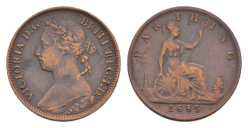 Великобритания 1 фартинг 1885 Виктория (1837-1901) KM 753, Spink 3958 бронза 4658-929