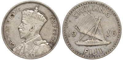 Фиджи 1 шиллинг 1936 Георг V (1910-1936), парусник KM 4 серебро    91-1032