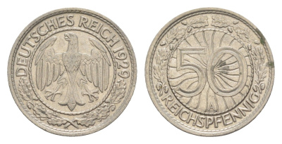 Германия 50 рейхспфеннигов 1929 A KM 49, J. 324 никель 4549-1169