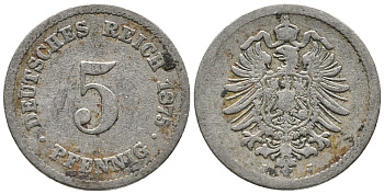 ГЕРМАНИЯ 5 ПФЕННИГОВ 1875 J, СТАРОГЕРБОВКА KM 3, J. 3 медно-никель 39-335