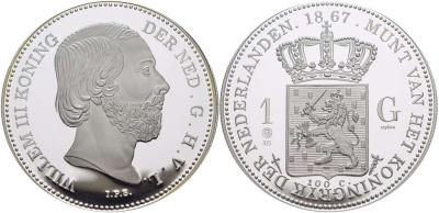 Нидерланды медаль ND 1 гульден 1867, Виллем III, диаметр 45 мм., вес 31,33 гр.  серебро  PROOF  11-087-32
