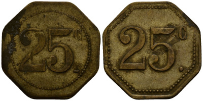 Франция 25 сантимов XIX-XX век ресторанный жетон латунь 4166-521