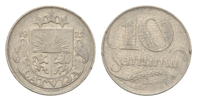 Латвия 10 сантимов 1922 год-тип KM 4 никель 4684-151
