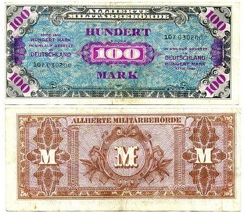 ГЕРМАНИЯ 100 МАРОК 1944 М ОККУПАЦИЯ ГЕРМАНИИ Pick 197b бумага VF 7207-41-3