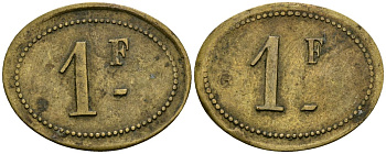 Франция 1 франк XIX-XX век ресторанный жетон латунь 4166-714