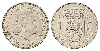 Нидерланды 1 гульден 1969 Юлиана (1948-1980) KM 184a никель 186-424