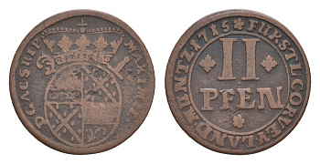 Корвей 2 пфеннига 1715 KM 127 медь 633-1213