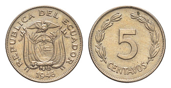 Эквадор 5 сентаво 1946 KM 75b медно-никель UNC 4643-1133