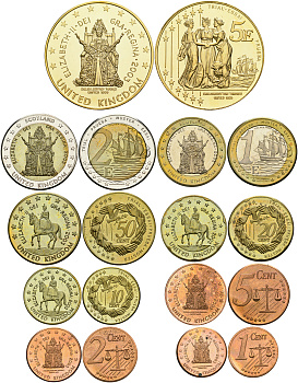 Великобритания евронабор из 9 монет (с 5 евро) 2003 в оригинальной коробке, с сертификатом, PROBA, пробники    PROOF  5-4-6-10