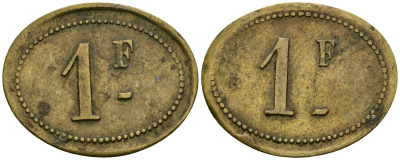 Франция 1 франк XIX-XX век ресторанный жетон латунь 4166-714