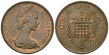 Великобритания 1 пенни 1983 Елизавета II (1952-2022) KM 927, Spink 4238 (B2) бронза 4582-537