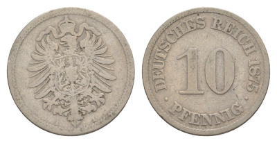 Германия 10 пфеннигов 1875 A, Вильгельм I (1871-1888) KM 4, J. 4 медно-никель 4640-213