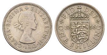 Великобритания 1 шиллинг 1956 Елизавета II (1952-2022), Английский герб KM 904, Spink 4147 медно-никель 4699-456