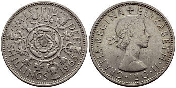 Великобритания 2 шиллинга (флорин) 1965 Елизавета II (1952-2022) KM 906, Spink 4146 медно-никель 83-1732