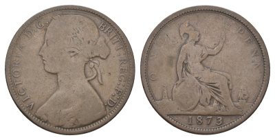 Великобритания 1 пенни 1873 Виктория (1837-1901) KM 749.2, Spink 3954 бронза 4661-342