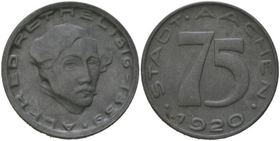 Ахен (Пруссия, Рейн) 75 пфеннингов 1920 Funck 1.16 цинк 4163-331