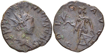 Римская Империя (императоры в Галлии) антониниан 272 - 273 Тетрик II. SPES AVGG, Спея, держащая цветок, Колония Агриппины, Very fine RIC 270 биллон 1073-14-92