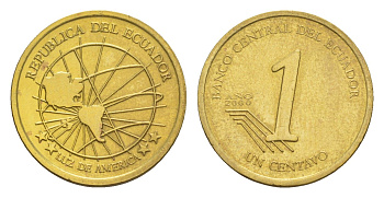 Эквадор 1 сентаво 2000 KM 104 латунь UNC 4640-1062