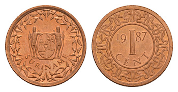 Суринам 1 цент 1987 редкий год KM 11b сталь плакированная медью UNC 4649-949
