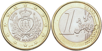 Сан-Марино 1 евро 2009 KM 485 биметалл UNC 4122-1224
