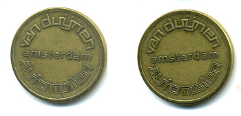 НИДЕРЛАНДЫ ЖЕТОН НА АВТОМАТИЧЕСКУЮ МОЙКУ АВТОМОБИЛЯ ND AMSTERDAM, VAN DUYREN желтый металл 89-1754