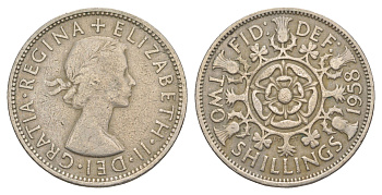 Великобритания 2 шиллинга (флорин) 1958 Елизавета II (1952-2022) KM 906, Spink 4146 медно-никель 4167-457