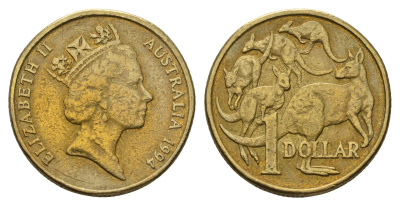 Австралия 1 доллар 1994 Елизавета II (1952-2022), кенгуру KM 84 алюминиевая бронза 190-543